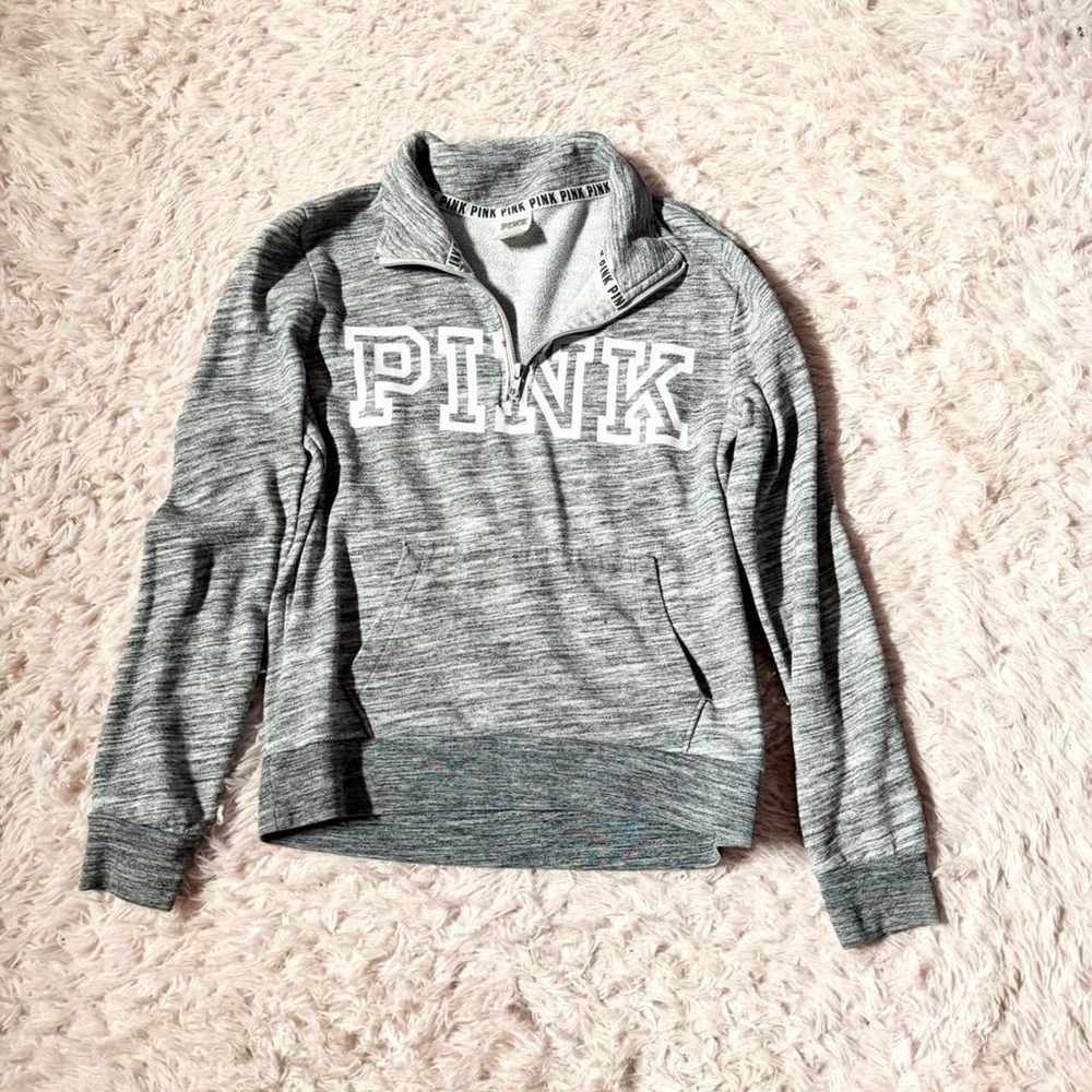 Victorias Secret Pink Varsity Neutral Campus Pullover Half Zip Sweater Women S